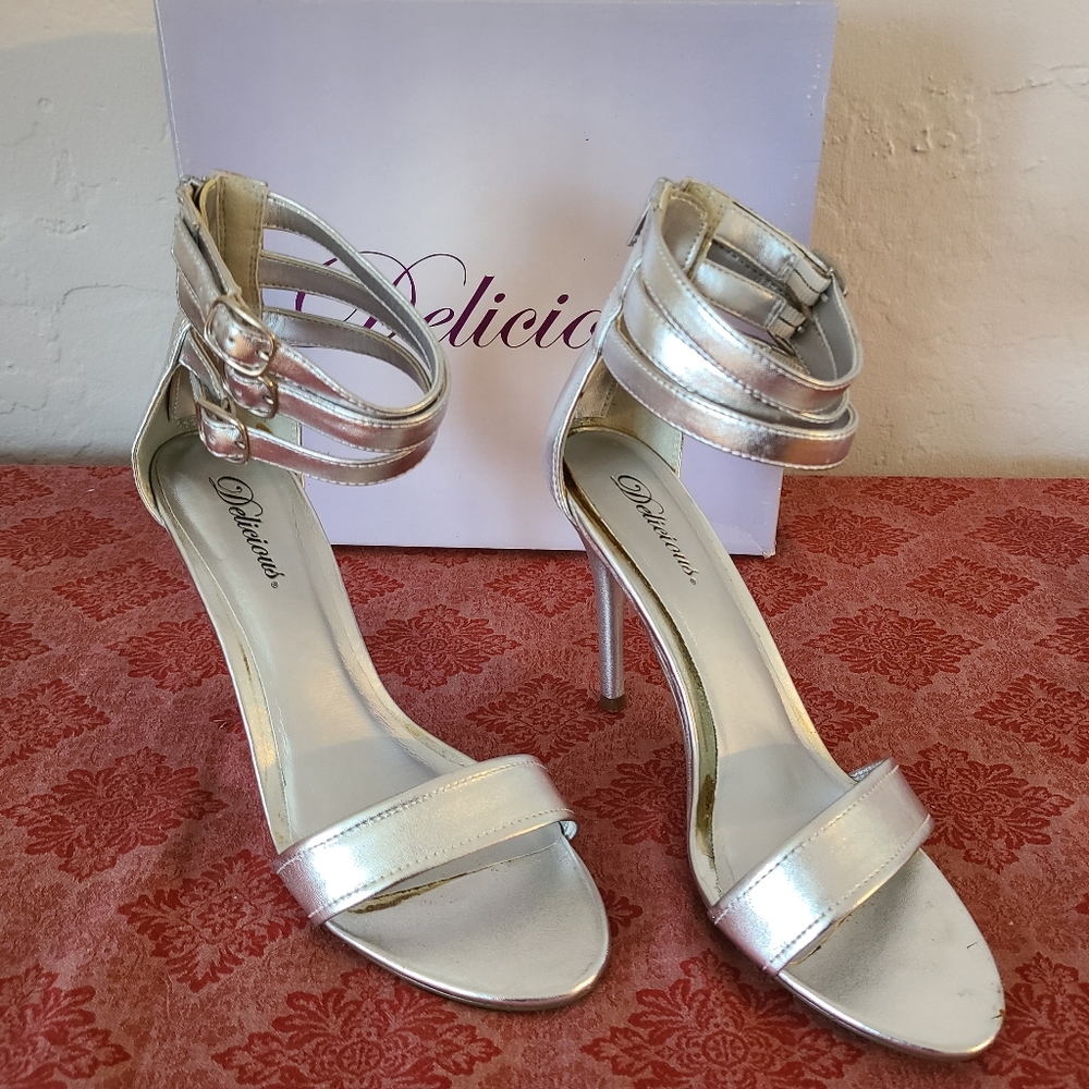 Silver high heel sandals